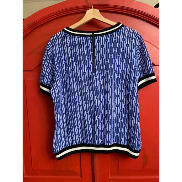 Michael Michael Kors Size Large Blouse Geometric Sheer with Sweater Cuffs Collar - Picture 2 of 3